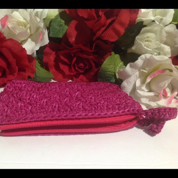 Pink Crochet Coin Purse Accessory Bag with strap - Picture 11 of 16